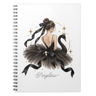 Caderno Espiral Elegante Bailarina Cisne Negro Ouro & Pérola