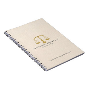 Caderno Espiral Elegante Beige Linen e Dourada Escala de Justiça