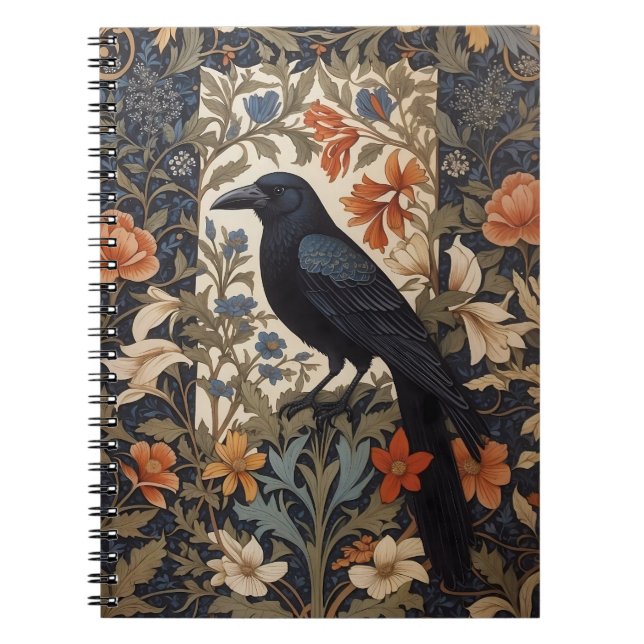 Caderno Espiral Elegante Black Raven William Morris Inspirou Flora (Frente)