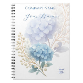 Caderno Espiral Elegante Blue Hydrangea Logotipo corporativo da em