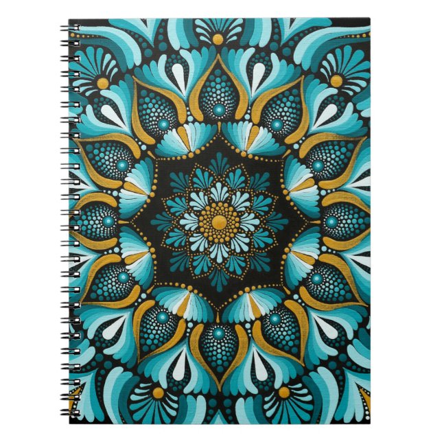 Caderno Espiral Elegante Blue Mandala | Sacred Geometry Boho | Zen (Frente)