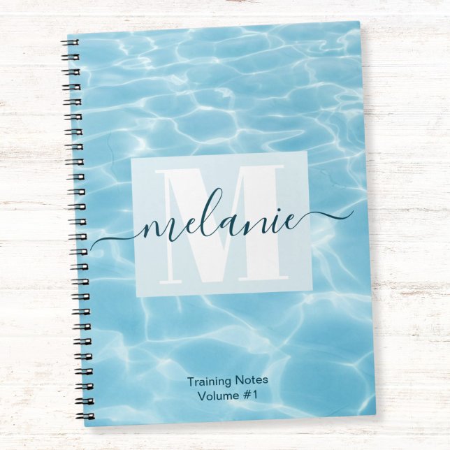 Caderno Espiral Elegante Blue Monograma Natação (Criador carregado)