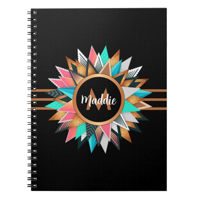 Caderno Espiral Elegante Boho Chic Personalizado (Frente)