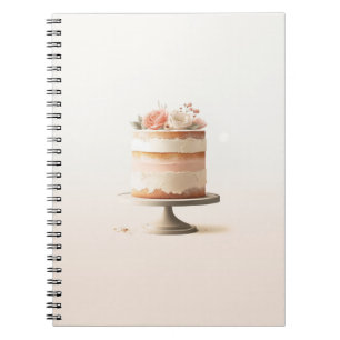 Caderno Espiral Elegante Bolo Floral de Pêssego Rosa Casamento Liv