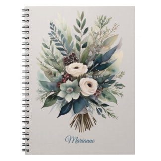 Caderno Espiral Elegante Buquê Botânico de Aquarela Natal 