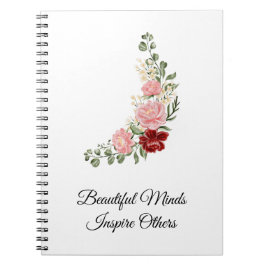 Caderno Espiral Elegante Buquê Floral com Citação Inspiradora