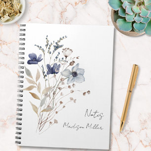 Caderno Espiral Elegante Buquê Floral de Flores Silvestres Azuis