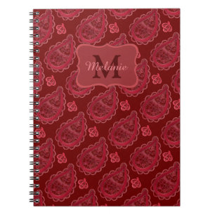 Caderno Espiral Elegante Burgundy Paisley Pattern Personalizado