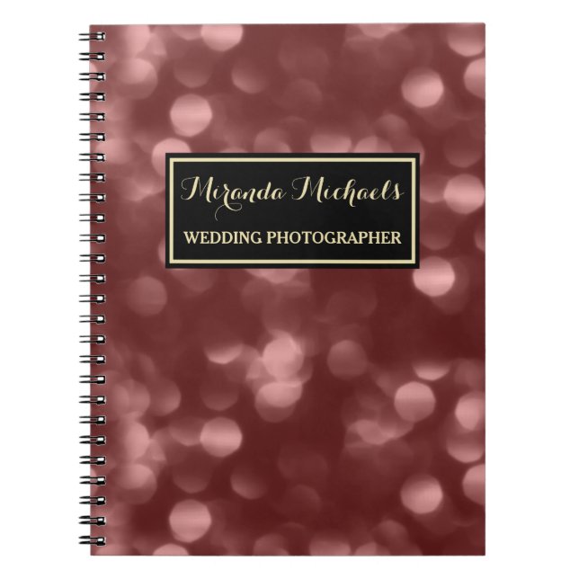 Caderno Espiral Elegante Casamento Fotógrafo Glamorous Brown Bokeh (Frente)
