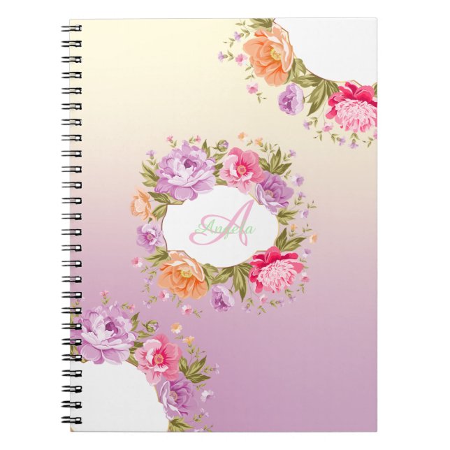 Caderno Espiral Elegante,Chic,Floral -Personalizado (Frente)