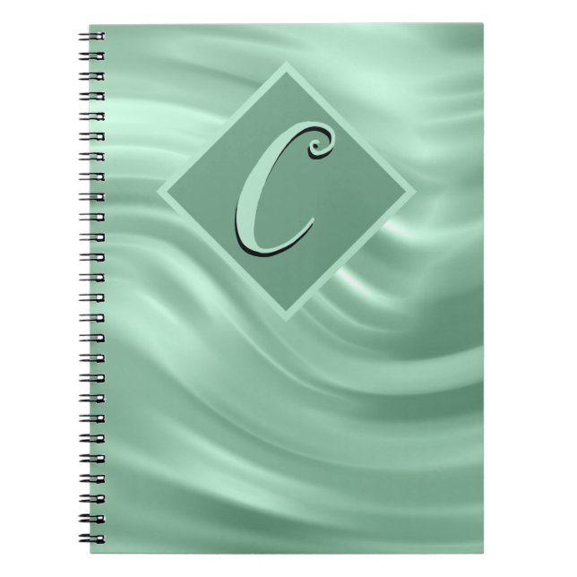 Caderno Espiral Elegante Chic Teal Swirl Monograma Moderno (Frente)