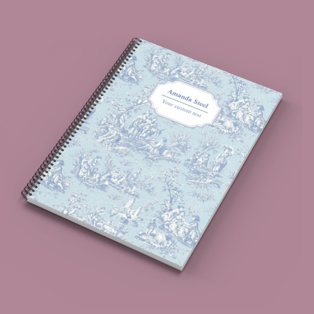 Caderno Espiral Elegante cinza azul-safra toile de jouy small (Criador carregado)