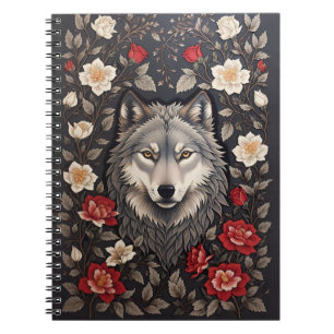 Caderno Espiral Elegante Cinza Wolf Floral