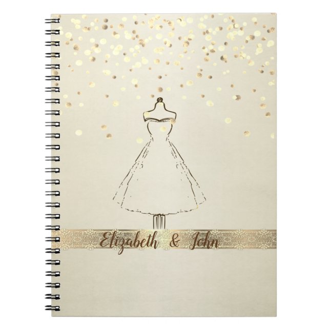 Caderno Espiral Elegante,Confete,Renda,Vestido  Casamento Planific (Frente)