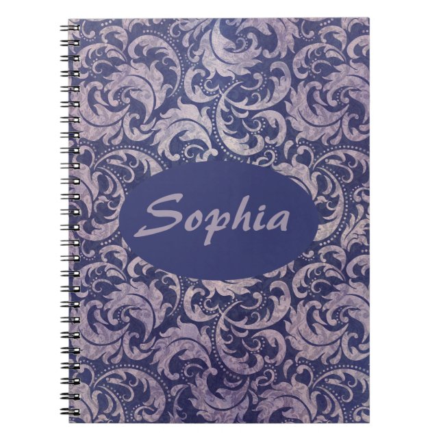 Caderno Espiral Elegante Cor damasco roxa (Frente)