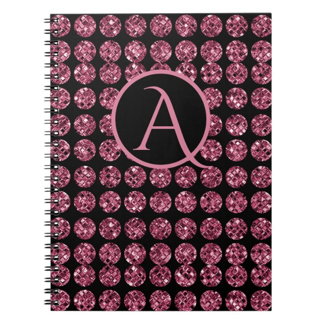 Caderno Espiral Elegante cor-de-rosa Gems Sparkle Monograma inicia (Frente)