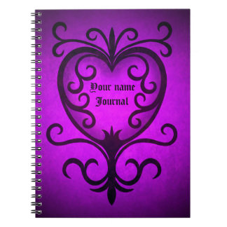 Caderno Espiral Elegante coração gótico vitoriano em roxo