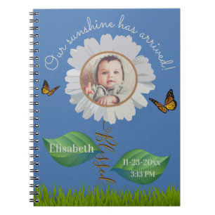 Caderno Espiral Elegante Daisy Blue Floral Cute Baby Photo e Name
