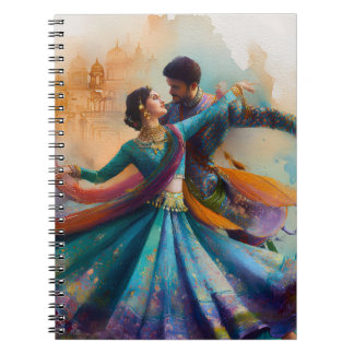 Caderno Espiral ✨Elegante Dança Kathak de Casal em Arte em Aquarel