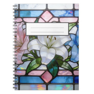Caderno Espiral Elegante Design de Lírio Floral em Vidro Pintado e