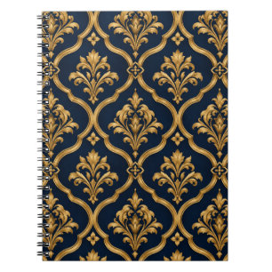 Caderno Espiral Elegante Design de Motivo Vintage em Damasco Doura
