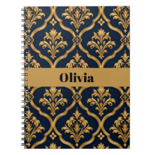 Caderno Espiral Elegante Design de Motivo Vintage em Damasco Doura