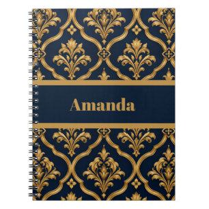 Caderno Espiral Elegante Design de Motivo Vintage em Damasco Doura