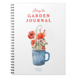 Caderno Espiral Elegante Diário de Jardim de Aquarela Vermelha
