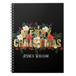 Caderno Espiral Elegante Dourada Tipografia Feliz Natal