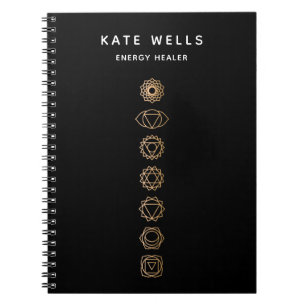 Caderno Espiral Elegante Dourado Chakras Spiritual Energy Healer