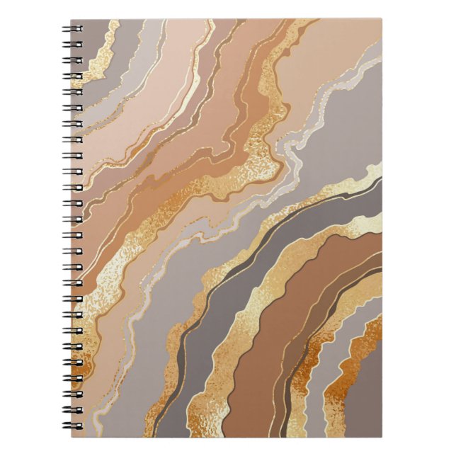 Caderno Espiral Elegante Dourado Marble: Fundo Estilizado. (Frente)