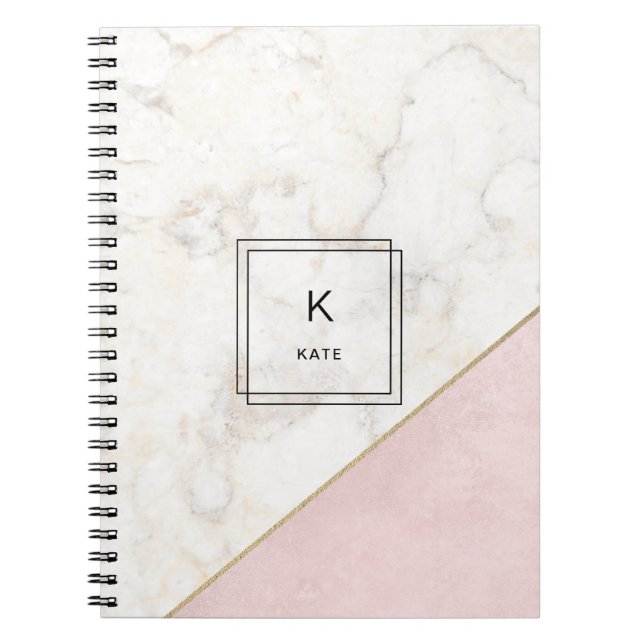 Caderno Espiral Elegante Dourado Mínimo Rosa Mínimo Monograma (Frente)