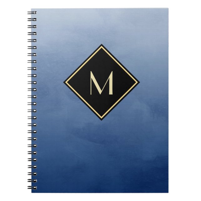 Caderno Espiral Elegante Esmagado De Azul Com Simples Monograma Do (Frente)