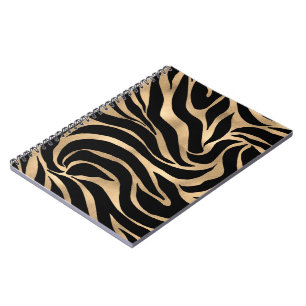 Caderno Espiral Elegante Estampa Animal em Preto e Dourado Metálic
