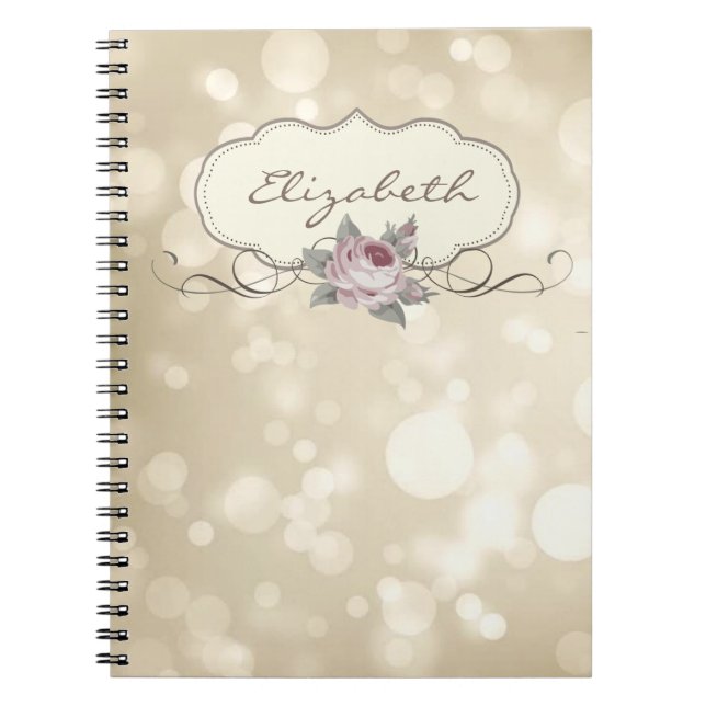 Caderno Espiral Elegante Estiloso, Bokeh, Rosa (Frente)