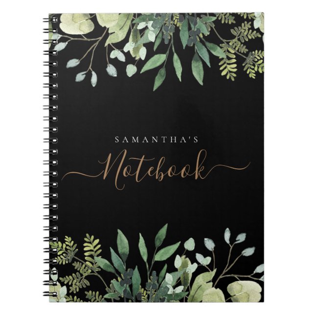 Caderno Espiral Elegante Eucalyptus Botanical Dourado Script (Frente)
