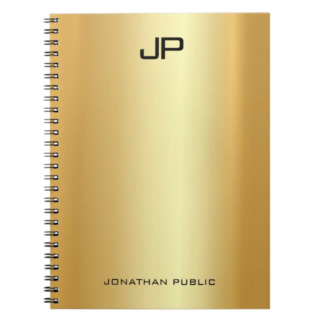 Caderno Espiral Elegante Faux Dourado Moderno Monograma Modelo (Frente)