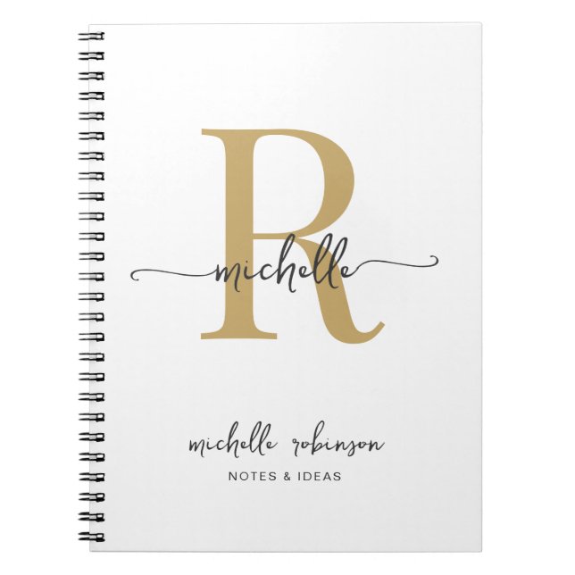 Caderno Espiral Elegante Feminino Brilho Monograma Nome em Branco  (Frente)