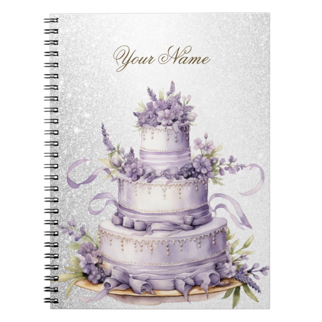 Caderno Espiral Elegante Floral de Lavanda de Bolo de festa de cas (Frente)