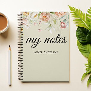 Caderno Espiral Elegante Floral em espiral com bordas em aquarela