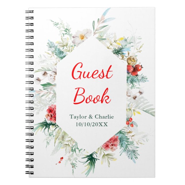 Caderno Espiral Elegante Floral Greenery Casamento no inverno Gues (Frente)