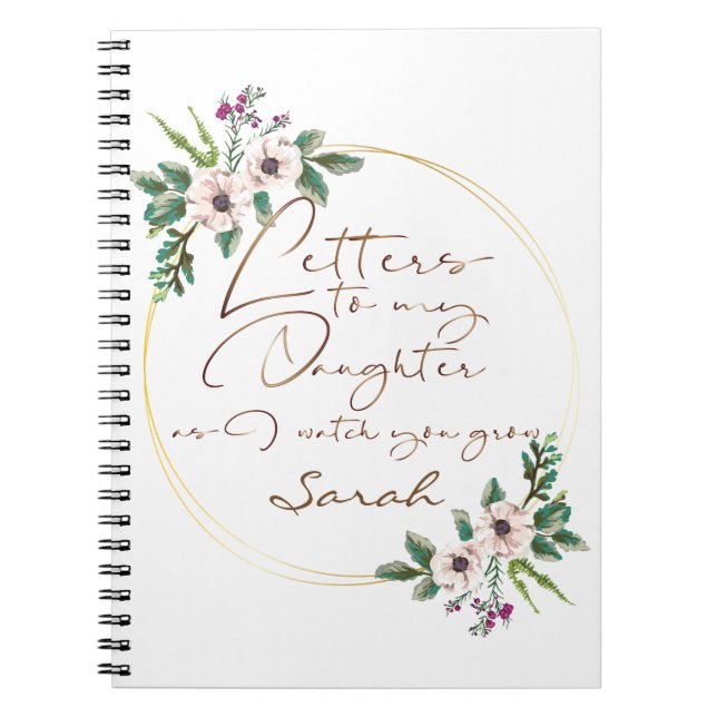 Caderno Espiral Elegante Floral Letters chic design (Frente)