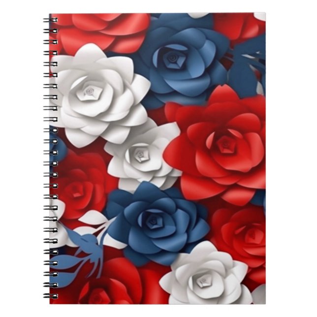 Caderno Espiral Elegante Floral Red White Blue Flower Garden EUA (Frente)