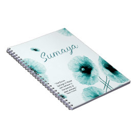 Caderno Espiral Elegante Floral Turquesa Personalizável
