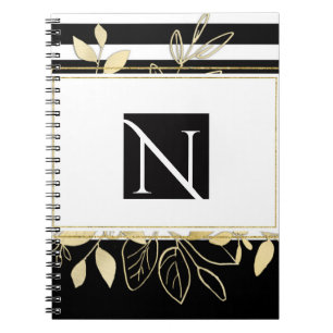 Caderno Espiral Elegante Glamor Botânico Dourado Moderno Preto
