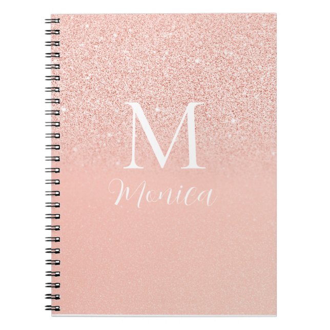 Caderno Espiral Elegante Glitter Rosa Bebê Monograma Nome Minimal (Frente)