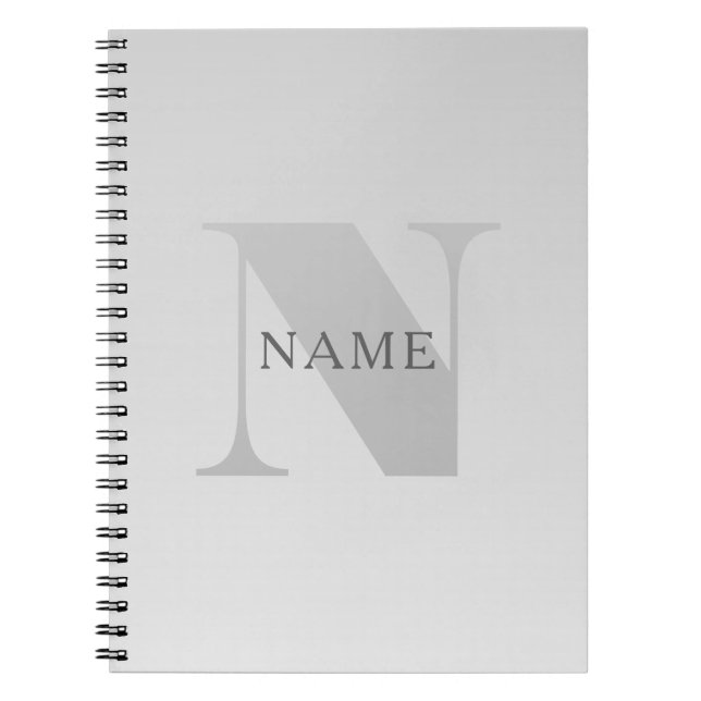 Caderno Espiral Elegante Gradiente Cinza Prata Falso Monograma Clá (Frente)
