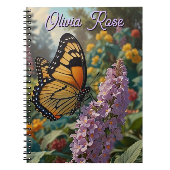 Caderno Espiral Elegante jardim de flores silvestres pastéis com b (Frente)