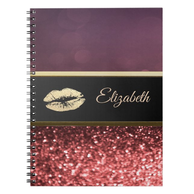 Caderno Espiral Elegante - Lábios de gliteria Bokeh (Frente)