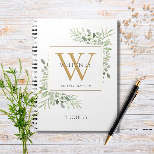 Caderno Espiral Elegante Livro de Receitas com Monograma de Verdur (Criador carregado)